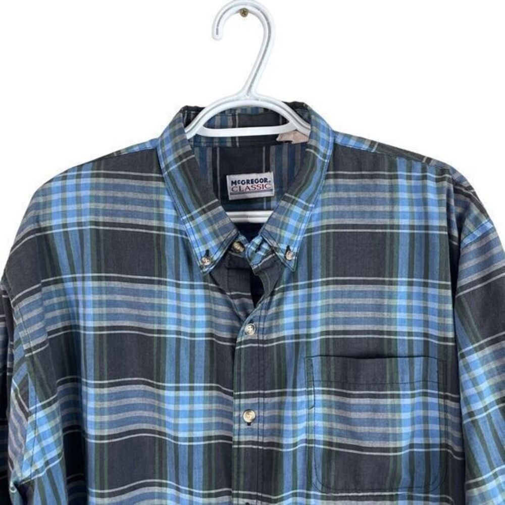 Vintage McGregor Shirt Mens XL Blue Plaid Button Down Long Sleeve Polyester